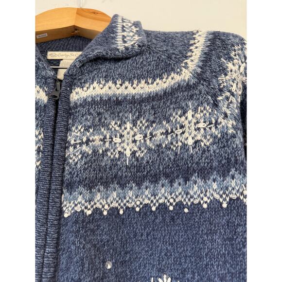 Caley St Clair L, Vintage Snowflake Zip Cardigan, Nordic Fair Isle Knit Blue - Picture 12 of 16